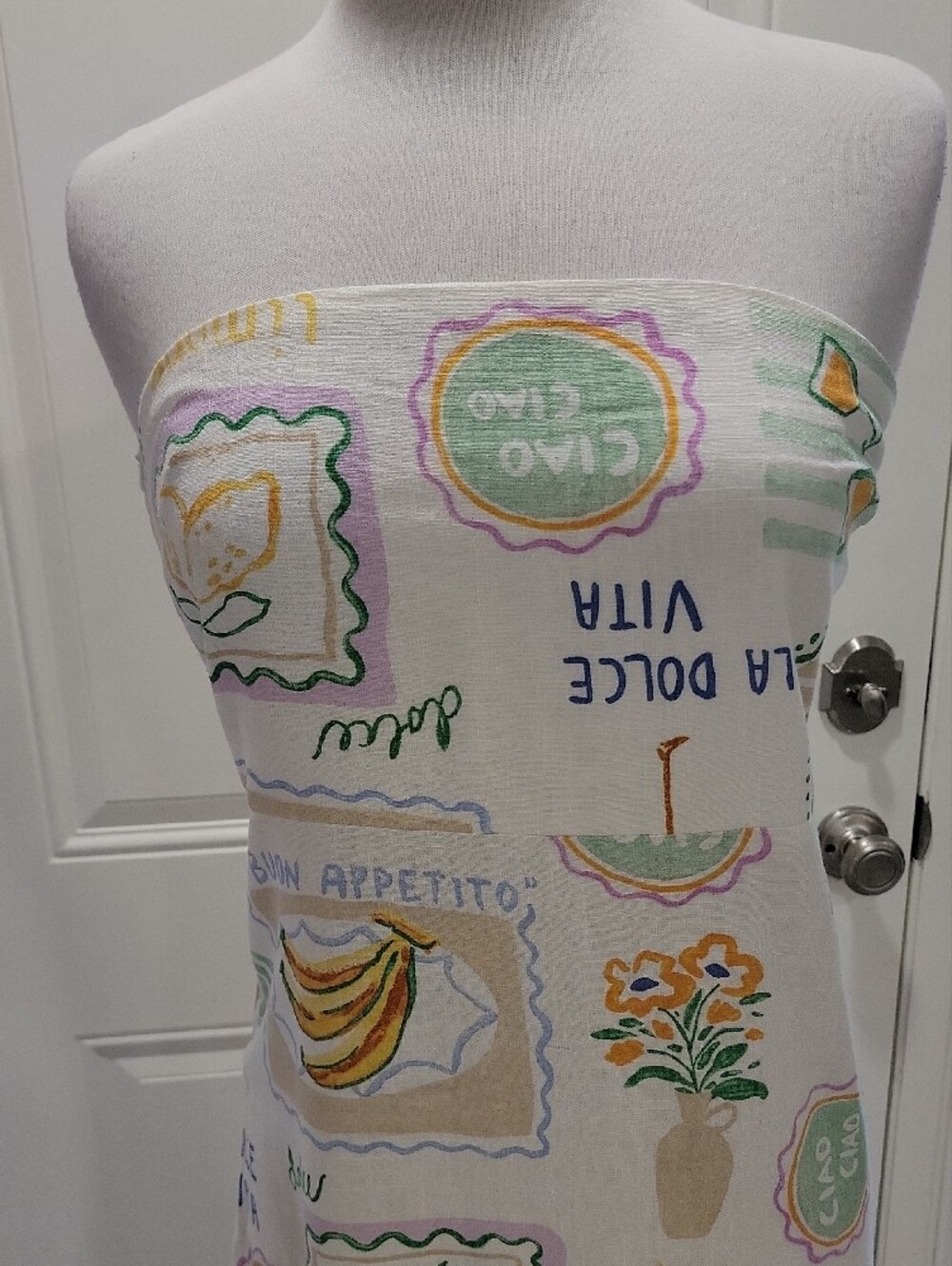 Strapless Linen Blend Pastel Print Maxi Dress - White & Yellow - Picture 2 of 10